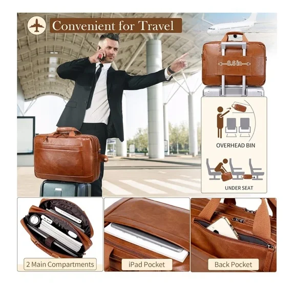 NWT Convertible Tan Leather Laptop Briefcase & Backpack - - Picture 8 of 10